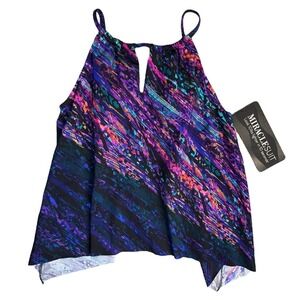 MiracleSuit‎ Size 10 Tankini Swim Top Black Purple Gold Swimwear NWT
